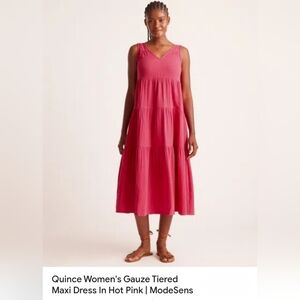 Quince, Women's Vibrant Pink Midi Dress, Sz XL New With Tags Organic Cotton